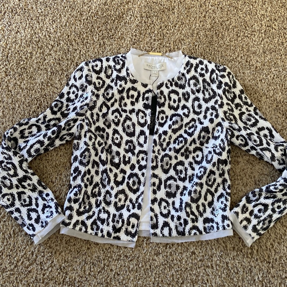 Rachel Zoe sequined leopard-print short blazer